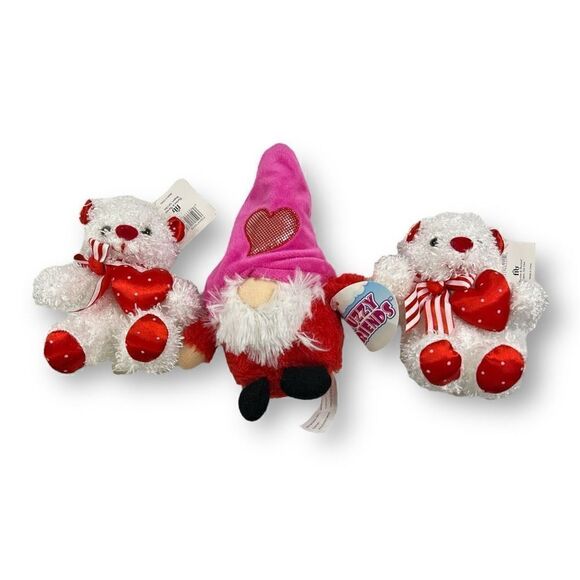 Fuzzy Friends Fib Valentines Day 3 Lot Plush Stuffed Animals - Picture 1 of 10